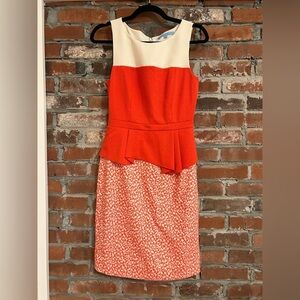 Antonio Melani Orange and Cream Peplum Dress Size 2